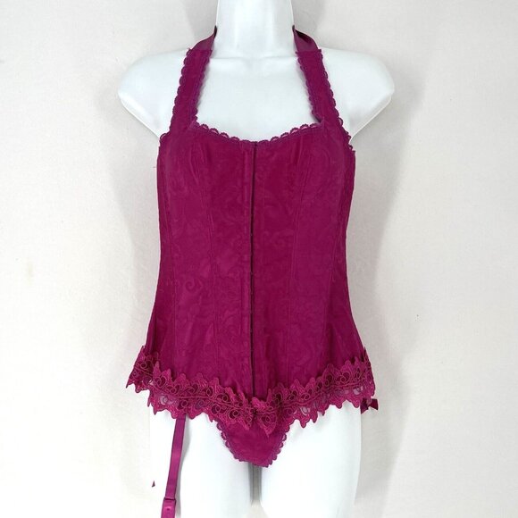 Elegant Women's Lace Halter Corset - Pink - Picture 1 of 16